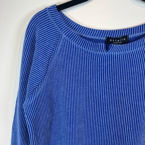 Ariella Women's High Low Long Sleeve Top Royal Blue Shirt Ribbed Stretch  Medium - Picture 2 of 10